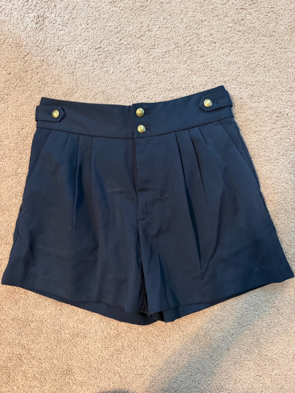 Banana Republic Navy High-Waist Pleated Shorts with Gold Buttons